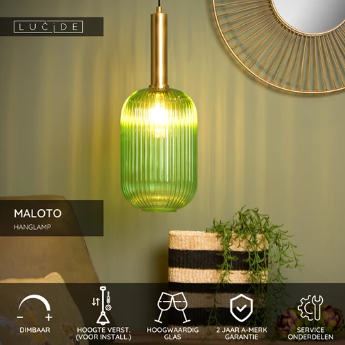 Lucide MALOTO - Hanglamp - Ø 20 cm - 1xE27 - Groen - USP
